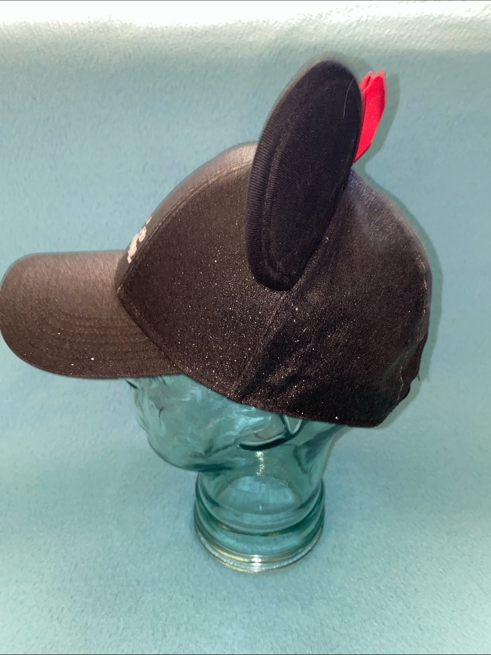 DISNEY Minnie Mouse 3D ball cap red bow ears embroidered glitter black size OSFA - Picture 2 of 12